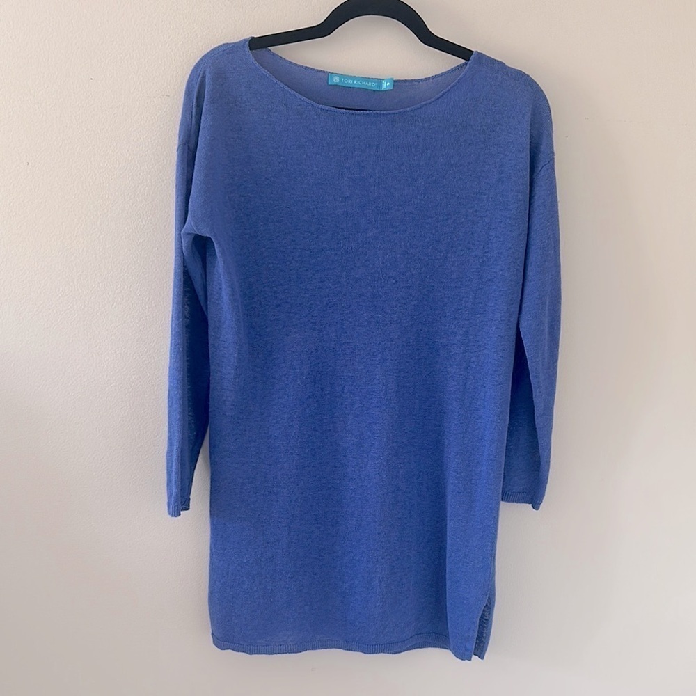 Tori Richard Women’s Royal Blue Linen Tunic Top Size Small Resortwear Coastal